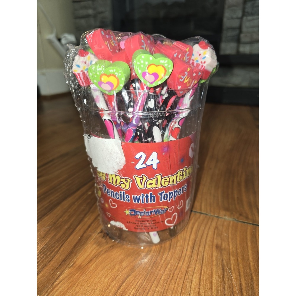 DesignWay Valentines Day Pencils With Erasers Kids Party 24 Pack Heart Cupcake